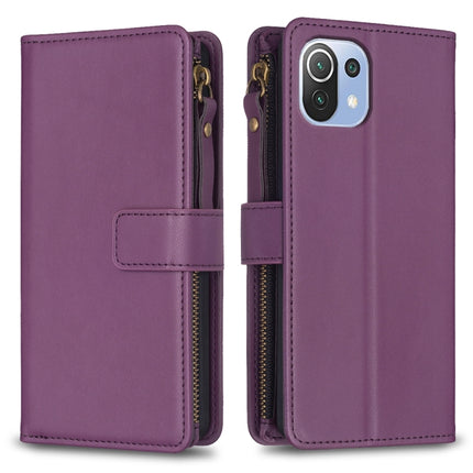9 Card Slots Zipper Wallet Leather Flip Phone Case, For Xiaomi Mi 11T / 11T Pro, For Xiaomi Redmi 10, For Xiaomi Mi 11 Lite, For Xiaomi Redmi Note 10 5G