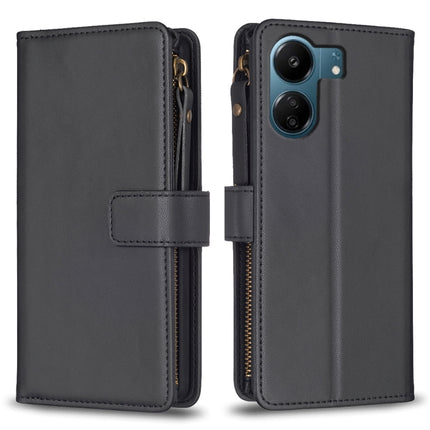 9 Card Slots Zipper Wallet Leather Flip Phone Case, For Xiaomi Redmi 13C, For Xiaomi Redmi Note 13 Pro+ 5G, For Xiaomi Redmi Note 13 Pro 5G, For Xiaomi Redmi 12 4G