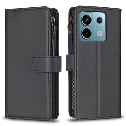 9 Card Slots Zipper Wallet Leather Flip Phone Case, For Xiaomi Redmi Note 13 Pro 4G Global, For Xiaomi Poco M6 Pro 4G, For Xiaomi Redmi Note 13 4G Global, For Xiaomi Redmi Note 13