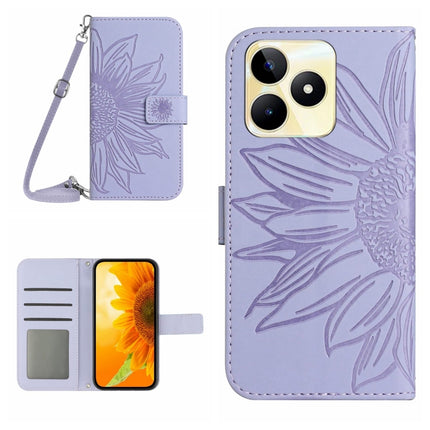 Skin Feel Sun Flower Embossed Flip Leather Phone Case with Lanyard, For Realme C53, For Realme 11 4G Global