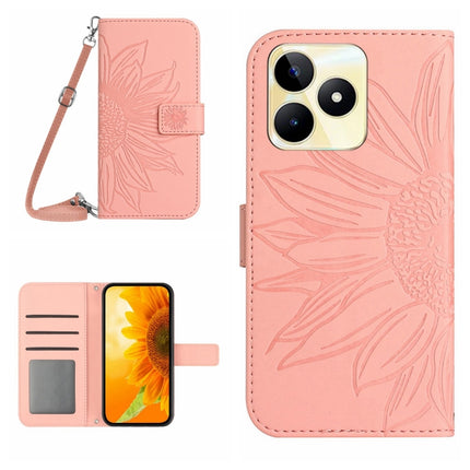 Skin Feel Sun Flower Embossed Flip Leather Phone Case with Lanyard, For Realme C53, For Realme 11 4G Global