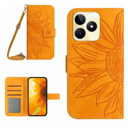 Skin Feel Sun Flower Embossed Flip Leather Phone Case with Lanyard, For Realme C53, For Realme 11 4G Global