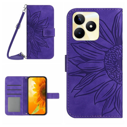 Skin Feel Sun Flower Embossed Flip Leather Phone Case with Lanyard, For Realme C53, For Realme 11 4G Global