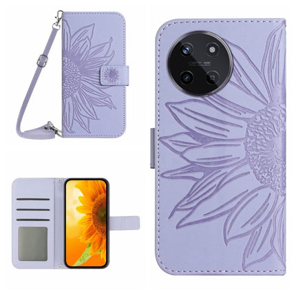 Skin Feel Sun Flower Embossed Flip Leather Phone Case with Lanyard, For Realme C53, For Realme 11 4G Global