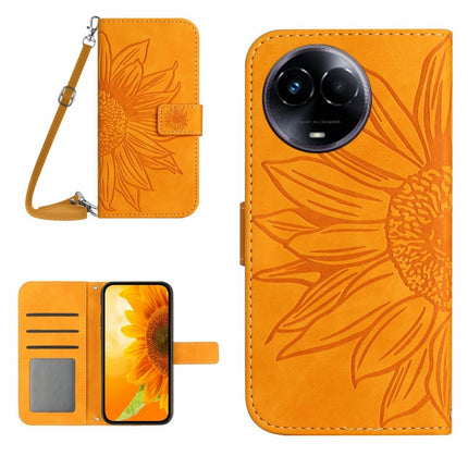 Skin Feel Sun Flower Embossed Flip Leather Phone Case with Lanyard, For Realme C67 4G, For Realme 11 5G Global