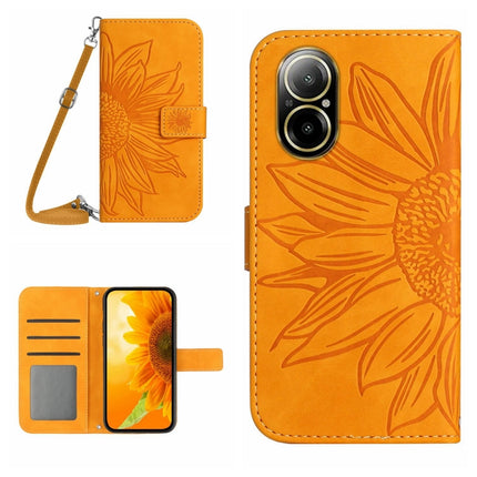 Skin Feel Sun Flower Embossed Flip Leather Phone Case with Lanyard, For Realme C67 4G, For Realme 11 5G Global