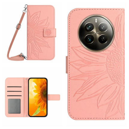 Skin Feel Sun Flower Embossed Flip Leather Phone Case with Lanyard, For Realme 12+ Global, For Realme 12 Pro/12 Pro+ Global