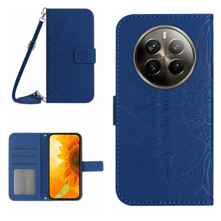 Skin Feel Sun Flower Embossed Flip Leather Phone Case with Lanyard, For Realme 12+ Global, For Realme 12 Pro/12 Pro+ Global