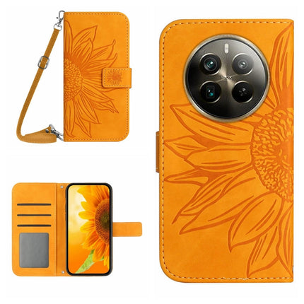 Skin Feel Sun Flower Embossed Flip Leather Phone Case with Lanyard, For Realme 12+ Global, For Realme 12 Pro/12 Pro+ Global