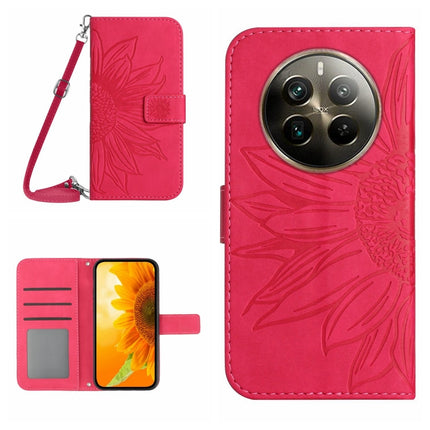 Skin Feel Sun Flower Embossed Flip Leather Phone Case with Lanyard, For Realme 12+ Global, For Realme 12 Pro/12 Pro+ Global