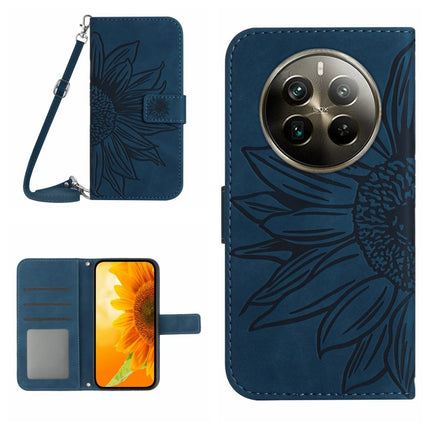 Skin Feel Sun Flower Embossed Flip Leather Phone Case with Lanyard, For Realme 12+ Global, For Realme 12 Pro/12 Pro+ Global