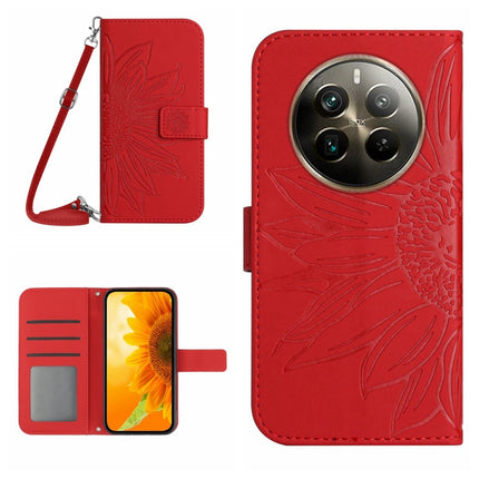 Skin Feel Sun Flower Embossed Flip Leather Phone Case with Lanyard, For Realme 12+ Global, For Realme 12 Pro/12 Pro+ Global