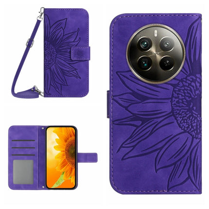 Skin Feel Sun Flower Embossed Flip Leather Phone Case with Lanyard, For Realme 12+ Global, For Realme 12 Pro/12 Pro+ Global
