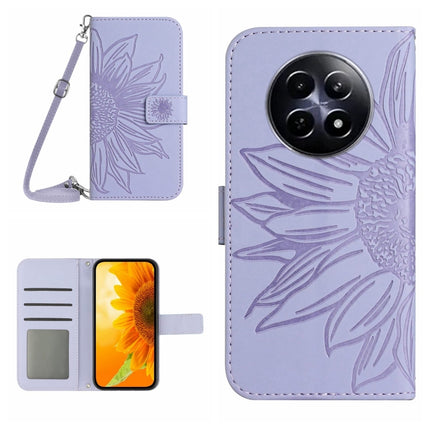Skin Feel Sun Flower Embossed Flip Leather Phone Case with Lanyard, For Realme C63 4G Global/ C61, For Realme 12 5G Global