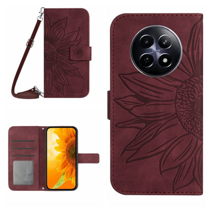 Skin Feel Sun Flower Embossed Flip Leather Phone Case with Lanyard, For Realme C63 4G Global/ C61, For Realme 12 5G Global