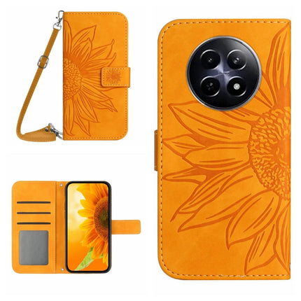Skin Feel Sun Flower Embossed Flip Leather Phone Case with Lanyard, For Realme C63 4G Global/ C61, For Realme 12 5G Global
