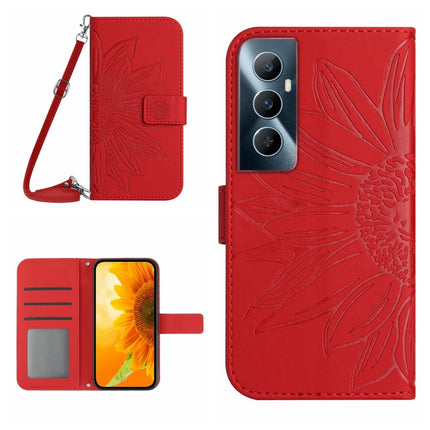Skin Feel Sun Flower Embossed Flip Leather Phone Case with Lanyard, For Realme C65 4G