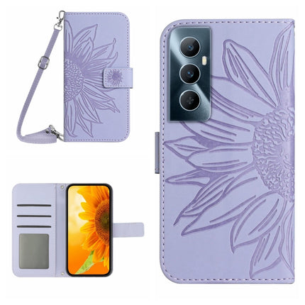 Skin Feel Sun Flower Embossed Flip Leather Phone Case with Lanyard, For Realme C65 4G