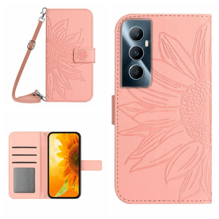 Skin Feel Sun Flower Embossed Flip Leather Phone Case with Lanyard, For Realme C65 4G