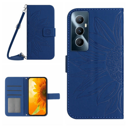 Skin Feel Sun Flower Embossed Flip Leather Phone Case with Lanyard, For Realme C65 4G