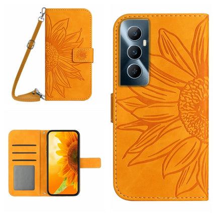 Skin Feel Sun Flower Embossed Flip Leather Phone Case with Lanyard, For Realme C65 4G