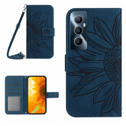 Skin Feel Sun Flower Embossed Flip Leather Phone Case with Lanyard, For Realme C65 4G