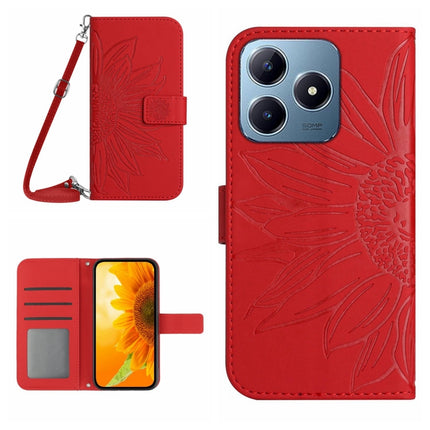 Skin Feel Sun Flower Embossed Flip Leather Phone Case with Lanyard, For Realme C63 4G Global/ C61, For Realme 12 5G Global