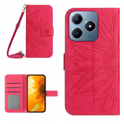 Skin Feel Sun Flower Embossed Flip Leather Phone Case with Lanyard, For Realme C63 4G Global/ C61, For Realme 12 5G Global