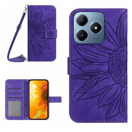 Skin Feel Sun Flower Embossed Flip Leather Phone Case with Lanyard, For Realme C63 4G Global/ C61, For Realme 12 5G Global