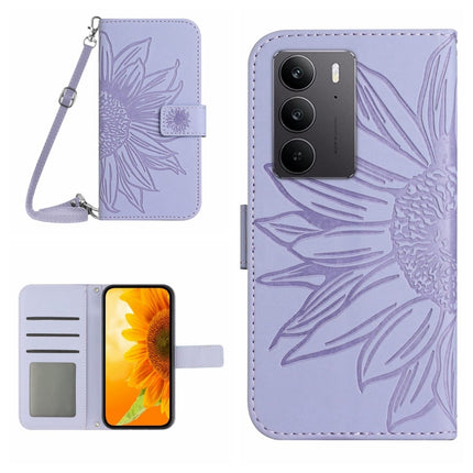 Skin Feel Sun Flower Embossed Flip Leather Phone Case with Lanyard, For Realme C75 4G, For Realme 13+ 5G Global