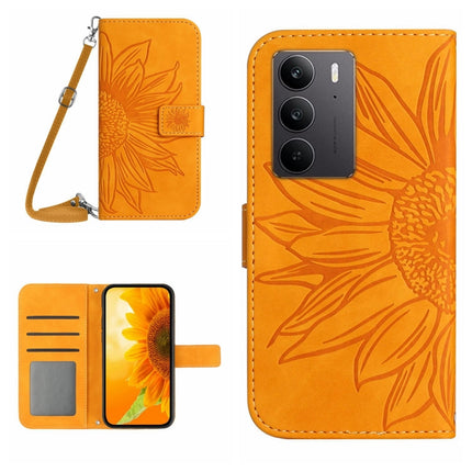 Skin Feel Sun Flower Embossed Flip Leather Phone Case with Lanyard, For Realme C75 4G, For Realme 13+ 5G Global