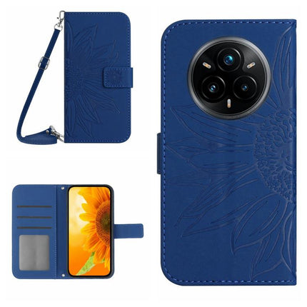 Skin Feel Sun Flower Embossed Flip Leather Phone Case with Lanyard, For Realme P3 Pro 5G Global, For Realme 14 Pro+ 5G