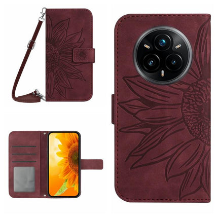 Skin Feel Sun Flower Embossed Flip Leather Phone Case with Lanyard, For Realme P3 Pro 5G Global, For Realme 14 Pro+ 5G