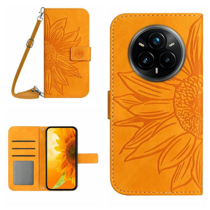 Skin Feel Sun Flower Embossed Flip Leather Phone Case with Lanyard, For Realme P3 Pro 5G Global, For Realme 14 Pro+ 5G
