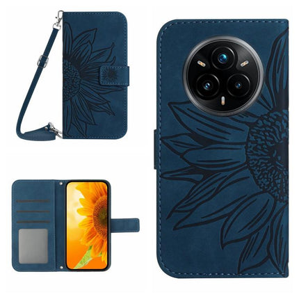Skin Feel Sun Flower Embossed Flip Leather Phone Case with Lanyard, For Realme P3 Pro 5G Global, For Realme 14 Pro+ 5G