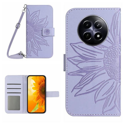 Skin Feel Sun Flower Embossed Flip Leather Phone Case with Lanyard, For Realme C75 4G, For Realme 13+ 5G Global