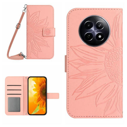Skin Feel Sun Flower Embossed Flip Leather Phone Case with Lanyard, For Realme C75 4G, For Realme 13+ 5G Global