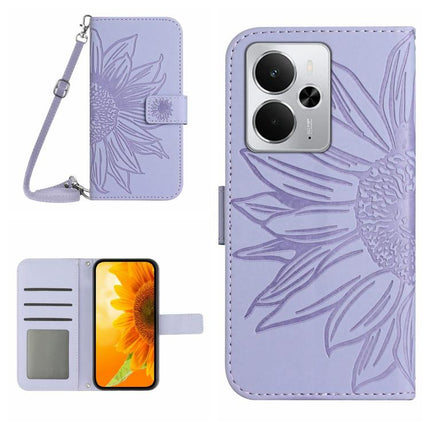 Skin Feel Sun Flower Embossed Flip Leather Phone Case with Lanyard, For Realme C75 5G, For Realme 14 5G Global / P3 5G Global