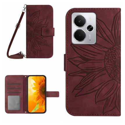 Skin Feel Sun Flower Embossed Flip Leather Phone Case with Lanyard, For Realme C75 5G, For Realme 14 5G Global / P3 5G Global
