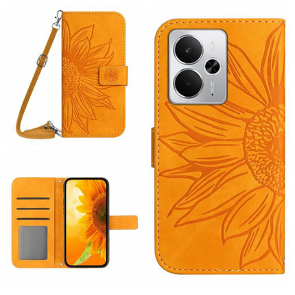 Skin Feel Sun Flower Embossed Flip Leather Phone Case with Lanyard, For Realme C75 5G, For Realme 14 5G Global / P3 5G Global