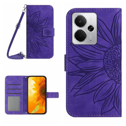 Skin Feel Sun Flower Embossed Flip Leather Phone Case with Lanyard, For Realme C75 5G, For Realme 14 5G Global / P3 5G Global