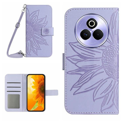 Skin Feel Sun Flower Embossed Flip Leather Phone Case with Lanyard, For Realme P3 Pro 5G Global, For Realme 14 Pro+ 5G