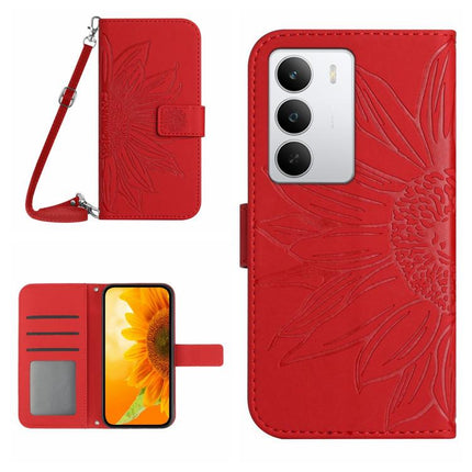 Skin Feel Sun Flower Embossed Flip Leather Phone Case with Lanyard, For Realme C75 5G, For Realme 14 5G Global / P3 5G Global
