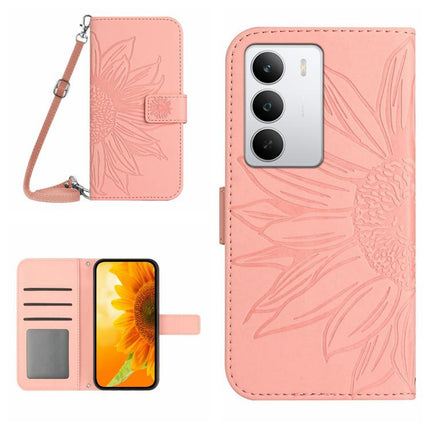 Skin Feel Sun Flower Embossed Flip Leather Phone Case with Lanyard, For Realme C75 5G, For Realme 14 5G Global / P3 5G Global