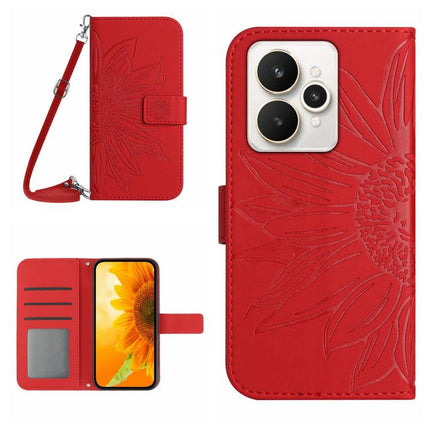 Skin Feel Sun Flower Embossed Flip Leather Phone Case with Lanyard, For Realme 15 5G Global / 15 Pro 5G Global, For Realme C71 4G