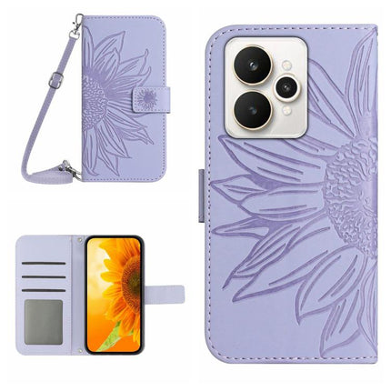 Skin Feel Sun Flower Embossed Flip Leather Phone Case with Lanyard, For Realme 15 5G Global / 15 Pro 5G Global, For Realme C71 4G