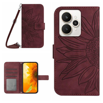 Skin Feel Sun Flower Embossed Flip Leather Phone Case with Lanyard, For Realme 15 5G Global / 15 Pro 5G Global, For Realme C71 4G