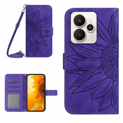 Skin Feel Sun Flower Embossed Flip Leather Phone Case with Lanyard, For Realme 15 5G Global / 15 Pro 5G Global, For Realme C71 4G