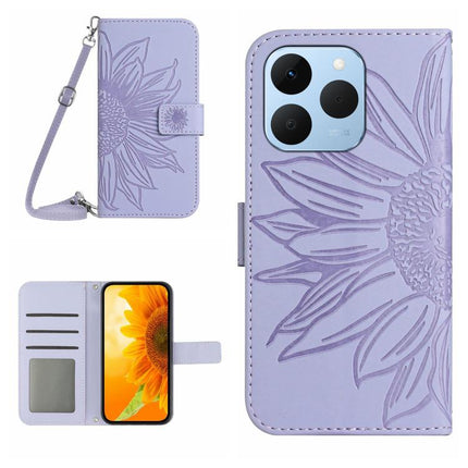 Skin Feel Sun Flower Embossed Flip Leather Phone Case with Lanyard, For Realme C85 Pro 4G, For Realme 15T 5G