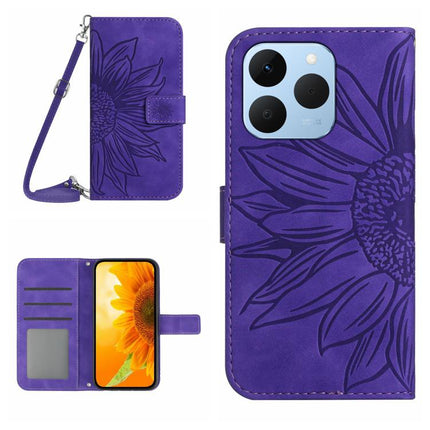 Skin Feel Sun Flower Embossed Flip Leather Phone Case with Lanyard, For Realme C85 Pro 4G, For Realme 15T 5G